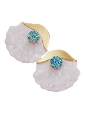 Lele Sadoughi Shellona Button Earrings White Shell Gold Blue Studs